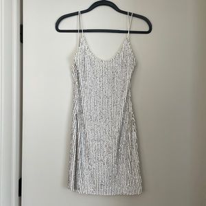 Alice & Olivia Nelle Sequin Mini Dress in White (Size 4)